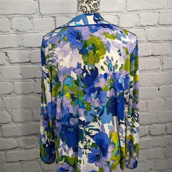 Susan Graver Women's Long Sleeve Stretch Knit Floral Print Sz L Top Tie Front B6 - Picture 12 of 12